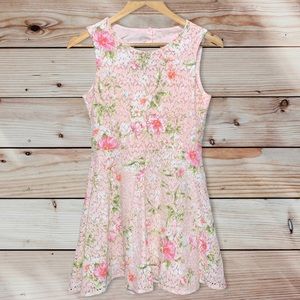 The Children’s Place Girls Light Pink Lace Sleeveless Dress With Flower Print